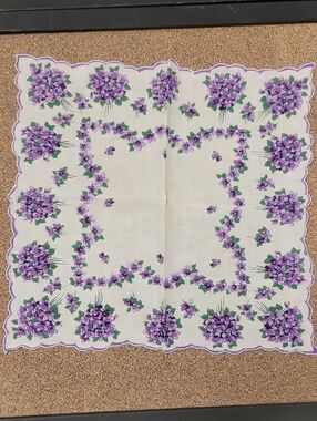 Vintage Purple Floral Scalloped Scarf